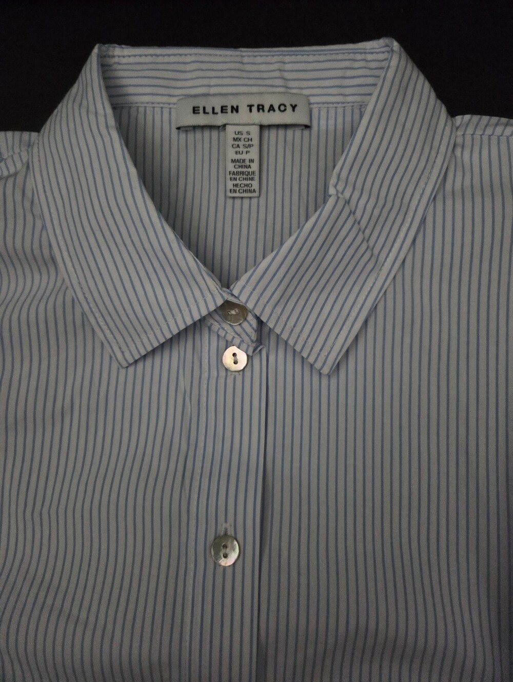 NWT - Ellen Tracy Cotton Blue Pinstripe Embroidered Hem Maxi Shirtdress - L - Picture 2 of 16